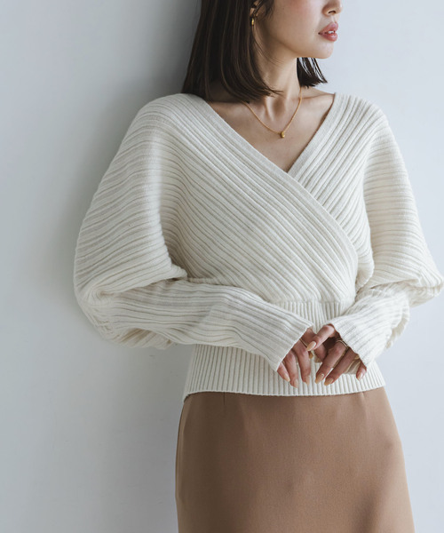 カシュクールランダムリブニットプルオーバー（ニット/セーター