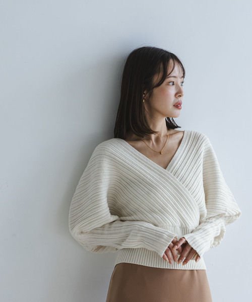 カシュクールランダムリブニットプルオーバー（ニット/セーター