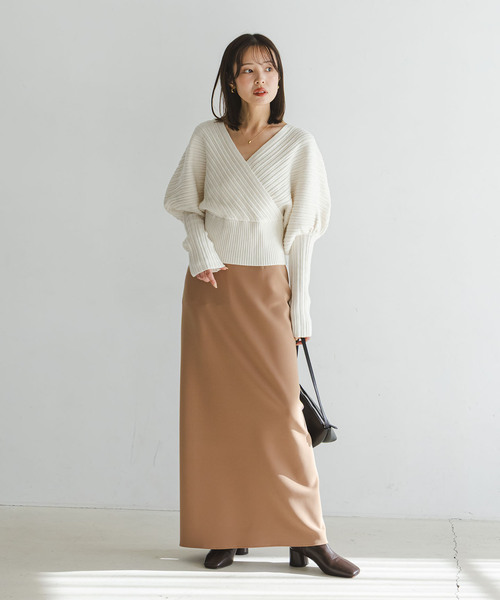 カシュクールランダムリブニットプルオーバー（ニット/セーター