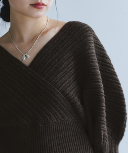 カシュクールランダムリブニットプルオーバー（ニット/セーター