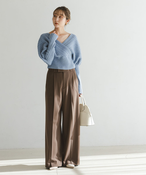 カシュクールランダムリブニットプルオーバー（ニット/セーター