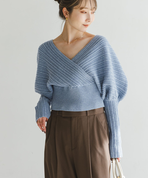 カシュクールランダムリブニットプルオーバー（ニット/セーター