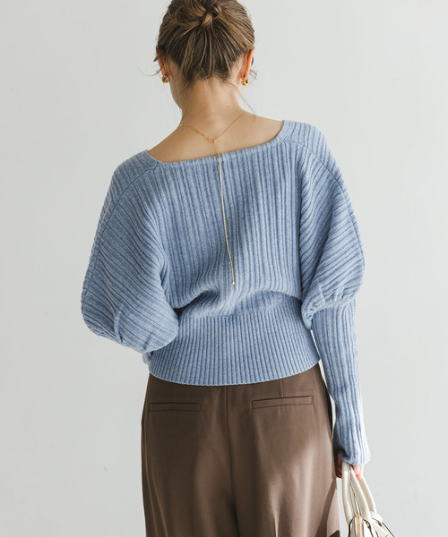 カシュクールランダムリブニットプルオーバー（ニット/セーター