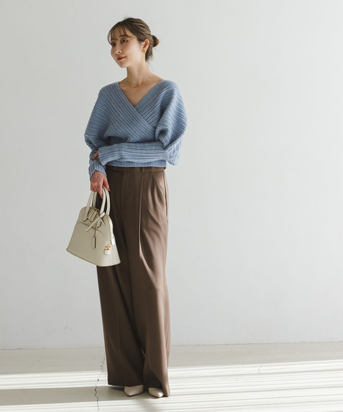 カシュクールランダムリブニットプルオーバー（ニット/セーター