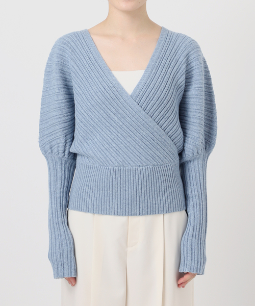 カシュクールランダムリブニットプルオーバー（ニット/セーター