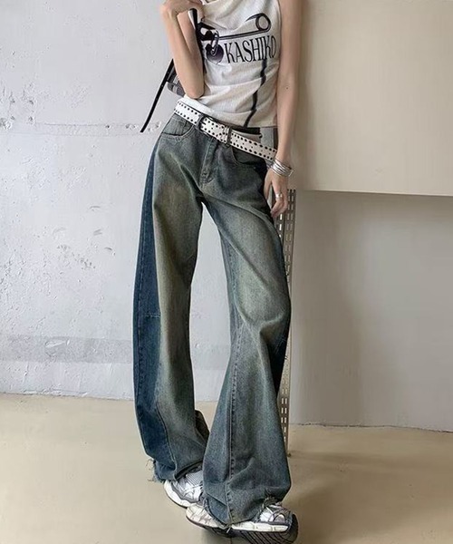GLAMOROUS JANE（グラマラスジェーン）の「配色裾フリンジデニムワイドパンツ（デニムパンツ・レディース・ブルー・M/L）」の6枚目の写真