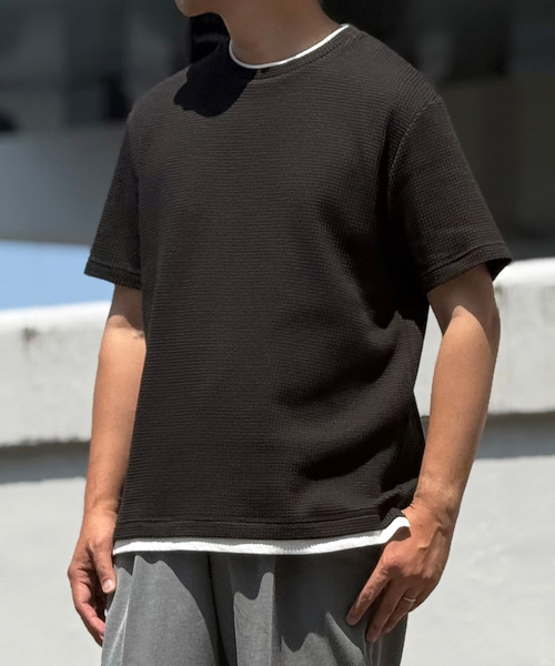 ikka(イッカ)の「【雑誌MonoMax5月号掲載】冷感ドライワッフルフェイクT「小泉孝太郎さん着用モデル」(Tシャツ/カットソー・メンズ・ブラック/ベージュ/ネイビー/グレー/カーキ/オレンジ・M/L/XL/S)」の2枚目の写真