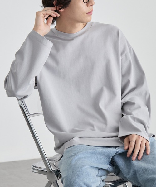 MONO-MART(モノマート)の「【EASY COMFORTシリーズ】UVカット USAコットン ベーシックロンT(Tシャツ/カットソー・メンズ・ライトグレー/ホワイト/ブルー系/レッド系/グレイッシュベージュ/ブラック/チャコールグレー・L/M/S/XL)」の4枚目の写真