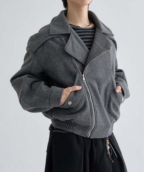 EPNK（イーピーエヌケー）の「2-Way Piping Asym Coat / 2wayパイピングアシメコート（ブルゾン・メンズ・ブラック/グレー・SMALL/MEDIUM/LARGE）」の2枚目の写真