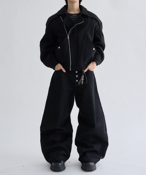 EPNK（イーピーエヌケー）の「2-Way Piping Asym Coat / 2wayパイピングアシメコート（ブルゾン・メンズ・ブラック/グレー・SMALL/MEDIUM/LARGE）」の14枚目の写真