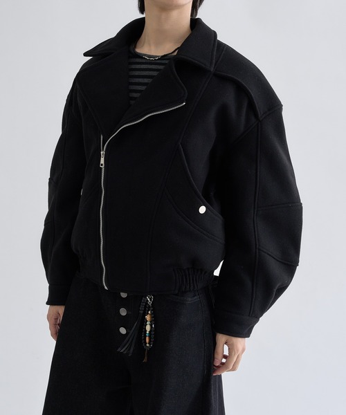 EPNK（イーピーエヌケー）の「2-Way Piping Asym Coat / 2wayパイピングアシメコート（ブルゾン・メンズ・ブラック/グレー・SMALL/MEDIUM/LARGE）」の5枚目の写真