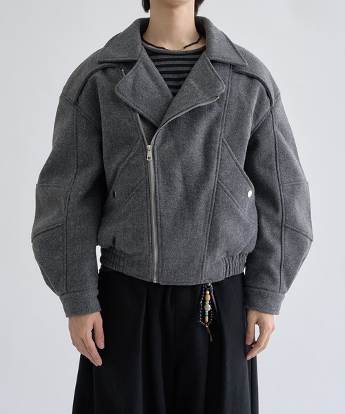 EPNK（イーピーエヌケー）の「2-Way Piping Asym Coat / 2wayパイピングアシメコート（ブルゾン・メンズ・ブラック/グレー・SMALL/MEDIUM/LARGE）」の20枚目の写真