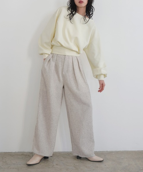 LIAN（リアン）の「サマーツイードタックパンツ（スラックス・レディース・ブラウン/アイボリー/ブラック/グレー・FREE）」の12枚目の写真