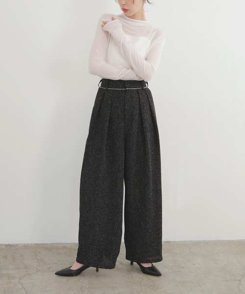 LIAN（リアン）の「サマーツイードタックパンツ（スラックス・レディース・ブラウン/アイボリー/ブラック/グレー・FREE）」の14枚目の写真