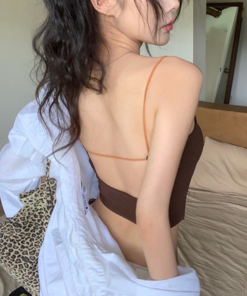 Lace Ladies(レースレディース)の「配色 ストラップ コンパクト カップ付き キャミソール(キャミソール・レディース・ブラウン/ホワイト/ブラック/グレー・FREE)」の12枚目の写真