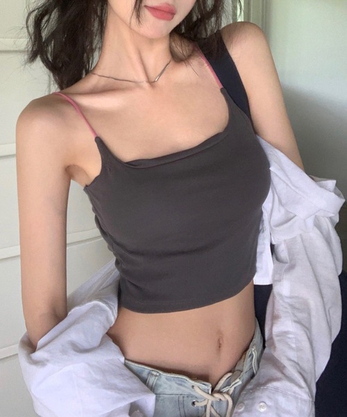 Lace Ladies(レースレディース)の「配色 ストラップ コンパクト カップ付き キャミソール(キャミソール・レディース・ブラウン/ホワイト/ブラック/グレー・FREE)」の17枚目の写真