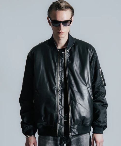 CRIMIE(クライミー)の「CRIMIE/クライミー/NYLON SLEEVE LEATHER MA1 JACKET/ナイロン スリーブ レザー MA1 ジャケット(MA-1・メンズ・ブラック・XL/L/XXL)」の5枚目の写真