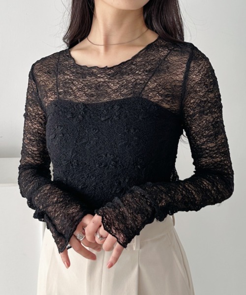 CLEA(クレア)の「総レースシアー長袖トップス(Tシャツ/カットソー・レディース・ホワイト/アイボリー/ブラック・FREE)」の15枚目の写真