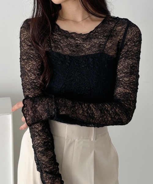 CLEA(クレア)の「総レースシアー長袖トップス(Tシャツ/カットソー・レディース・ホワイト/アイボリー/ブラック・FREE)」の16枚目の写真