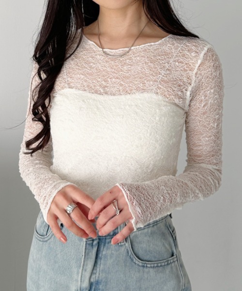 CLEA(クレア)の「総レースシアー長袖トップス(Tシャツ/カットソー・レディース・ホワイト/アイボリー/ブラック・FREE)」の9枚目の写真