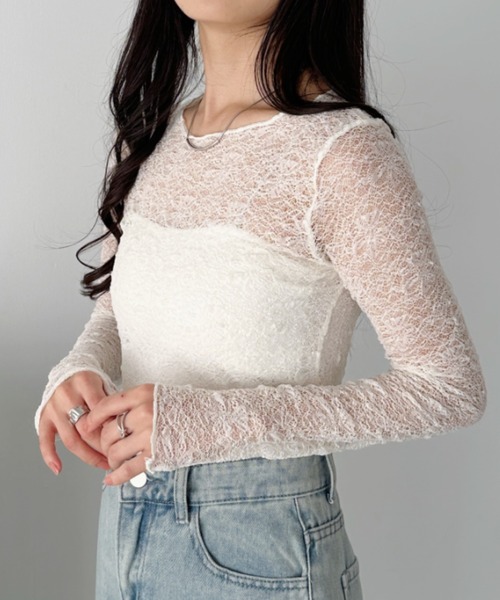 CLEA(クレア)の「総レースシアー長袖トップス(Tシャツ/カットソー・レディース・ホワイト/アイボリー/ブラック・FREE)」の10枚目の写真