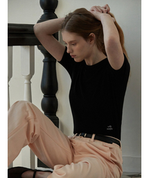 Embroidery ribbed t shirt - Black