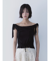 RABBIT SHIRRING T-SHIRT BLACK