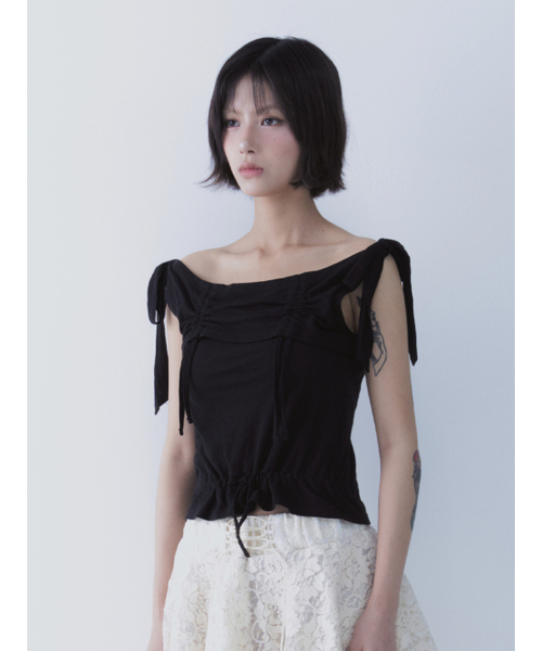 SETSETSET(セットセットセット)の「RABBIT SHIRRING T-SHIRT BLACK(Tシャツ/カットソー・レディース・その他・ONE SIZE)」の4枚目の写真