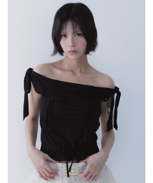 SETSETSET(セットセットセット)の「RABBIT SHIRRING T-SHIRT BLACK(Tシャツ/カットソー・レディース・その他・ONE SIZE)」の6枚目の写真