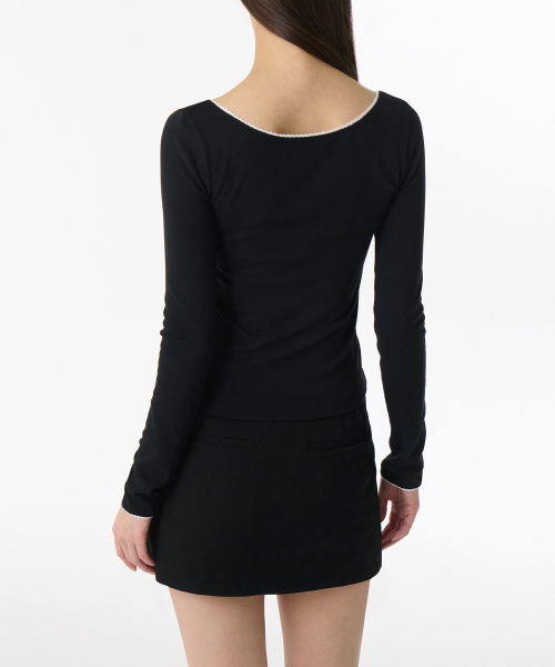 MUSINSA STANDARD WOMAN（ムシンサスタンダードウーマン）の「ウィメンズレーストリムバレリーナ長袖Tシャツ[ブラック]（Tシャツ/カットソー・レディース・その他・LARGE/MEDIUM/SMALL/X-SMALL）」の2枚目の写真