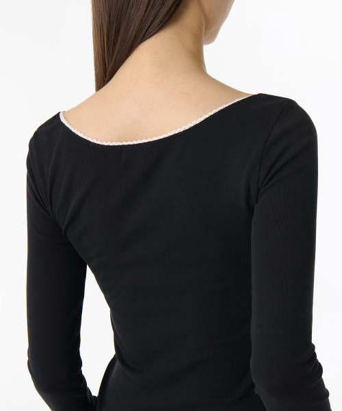 MUSINSA STANDARD WOMAN（ムシンサスタンダードウーマン）の「ウィメンズレーストリムバレリーナ長袖Tシャツ[ブラック]（Tシャツ/カットソー・レディース・その他・LARGE/MEDIUM/SMALL/X-SMALL）」の4枚目の写真