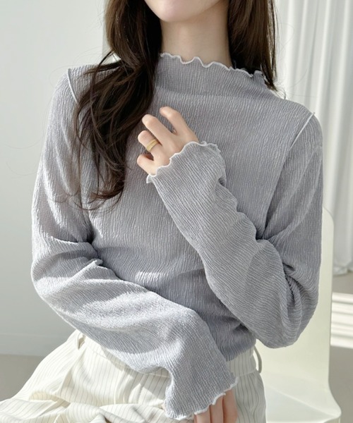 Ada.（エイダ）の「配色 メロウ 縦 リブ トップス（Tシャツ/カットソー・レディース・ライトグレー/イエロー/アイボリー・M）」の8枚目の写真