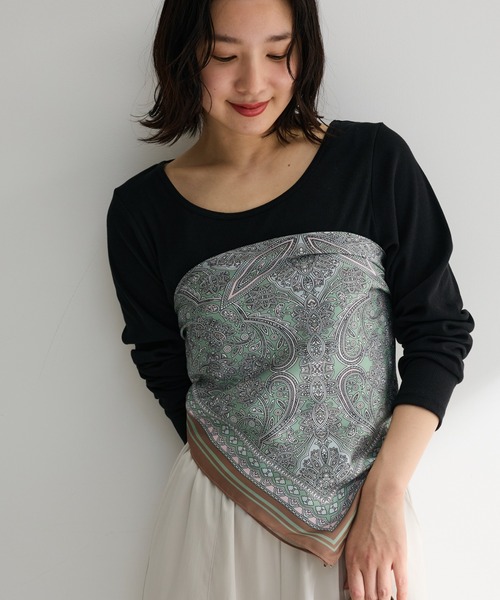 Green Parks(グリーンパークス)の「ペイズリースカーフ(バンダナ/スカーフ・レディース・ネイビー/ベージュ・FREE)」の1枚目の写真