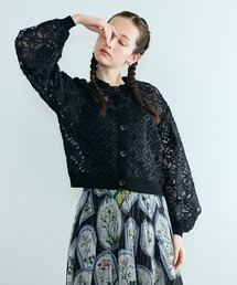フラワー立体刺繍ブラウスカーディガン