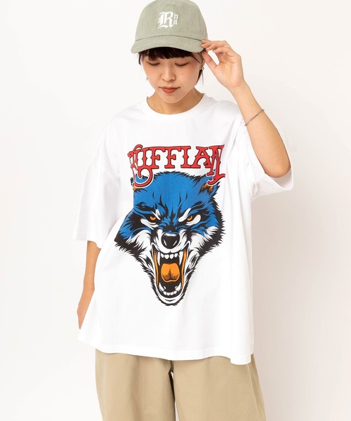 RNA(アールエヌエー)の「M2630 RUFFIAN WOLF BIG T(Tシャツ/カットソー・レディース・ホワイト/スミクロ/ラベンダー・MEDIUM)」の4枚目の写真