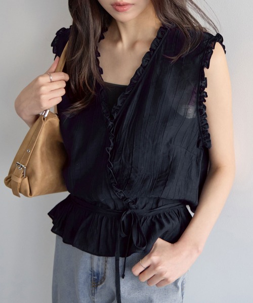 CHAN ME(チャンミ)の「カシュクールフリルブラウス(シャツ/ブラウス・レディース・ネイビー/ブラック/アイボリー・X-LARGE/LARGE/MEDIUM)」の3枚目の写真
