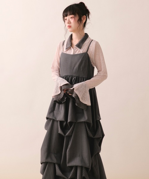 loin nuit（ロワンニュイ）の「tuck volume cami onepiece / タックボリュームキャミワンピース（ワンピース・レディース・グレー/サンドベージュ・FREE）」の9枚目の写真