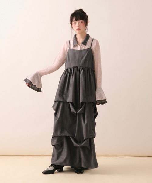 loin nuit（ロワンニュイ）の「tuck volume cami onepiece / タックボリュームキャミワンピース（ワンピース・レディース・グレー/サンドベージュ・FREE）」の3枚目の写真