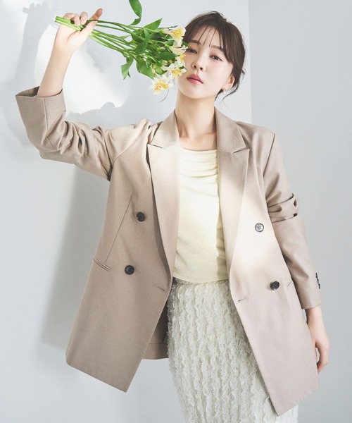 NOELA(ノエラ)の「4Bダブルブレストジャケット(テーラードジャケット・レディース・ベージュ/ネイビー/モカ・S/M)」の1枚目の写真