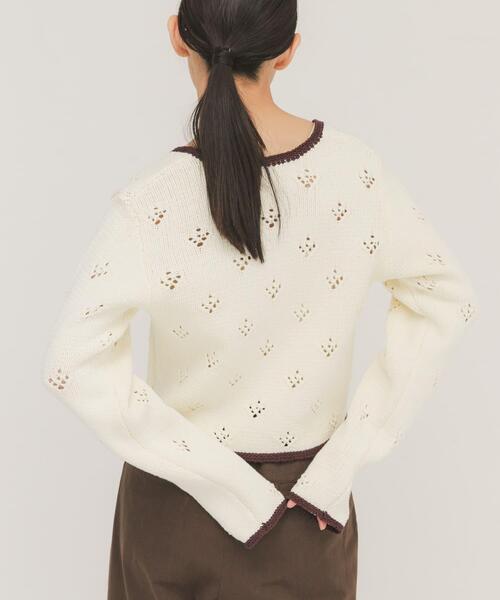 KBF（ケイビーエフ）の「アイレットコンパクトカーディガン（カーディガン/ボレロ・レディース・アイボリー/チャコールグレー・ONE）」の6枚目の写真