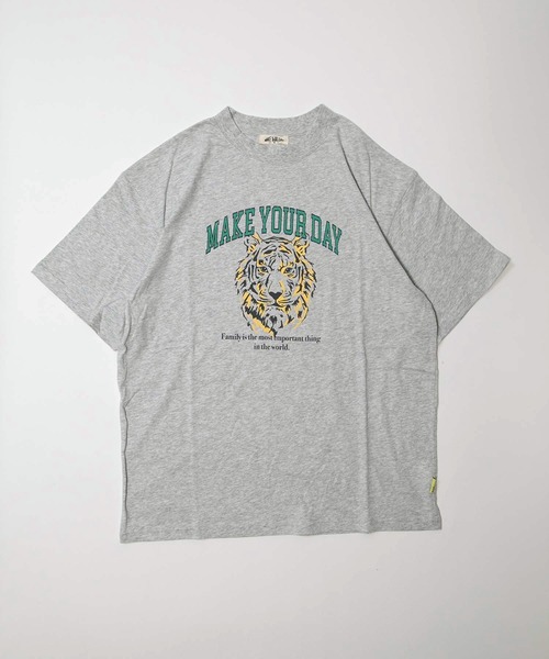 MAKE YOUR DAY(メイクユアデイ)の「ファミリー親トラ半袖Tシャツ■パパサイズ(Tシャツ/カットソー・メンズ・オフホワイト/グレー・L/M)」の1枚目の写真