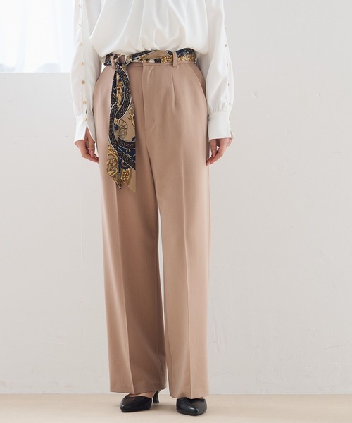 Andemiu（アンデミュウ）の「スカーフベルトつきストレートパンツ653134（スラックス・レディース・ネイビー/ベージュ/グレイッシュブルー・MEDIUM/SMALL）」の2枚目の写真