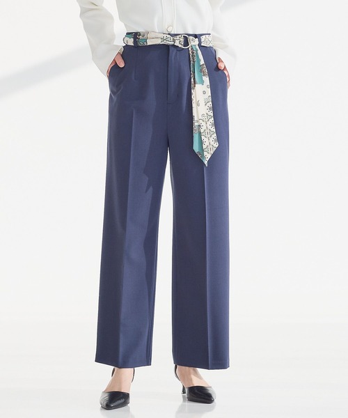 Andemiu（アンデミュウ）の「スカーフベルトつきストレートパンツ653134（スラックス・レディース・ネイビー/ベージュ/グレイッシュブルー・MEDIUM/SMALL）」の3枚目の写真