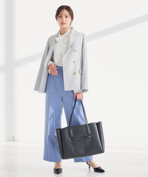 Andemiu（アンデミュウ）の「スカーフベルトつきストレートパンツ653134（スラックス・レディース・ネイビー/ベージュ/グレイッシュブルー・MEDIUM/SMALL）」の7枚目の写真