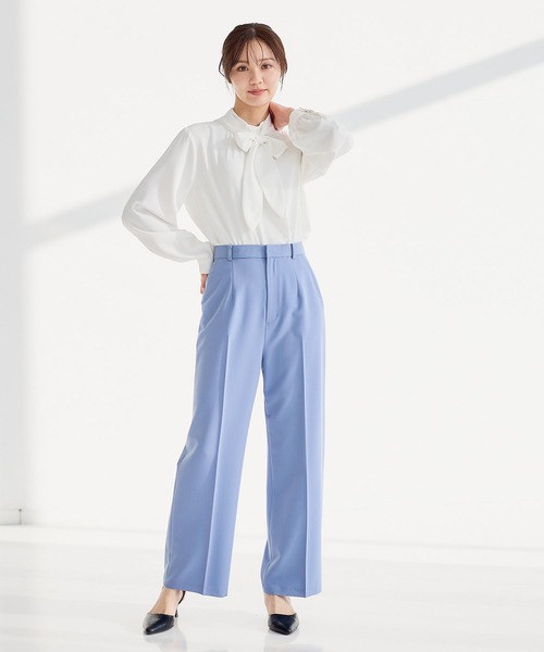 Andemiu（アンデミュウ）の「スカーフベルトつきストレートパンツ653134（スラックス・レディース・ネイビー/ベージュ/グレイッシュブルー・MEDIUM/SMALL）」の8枚目の写真