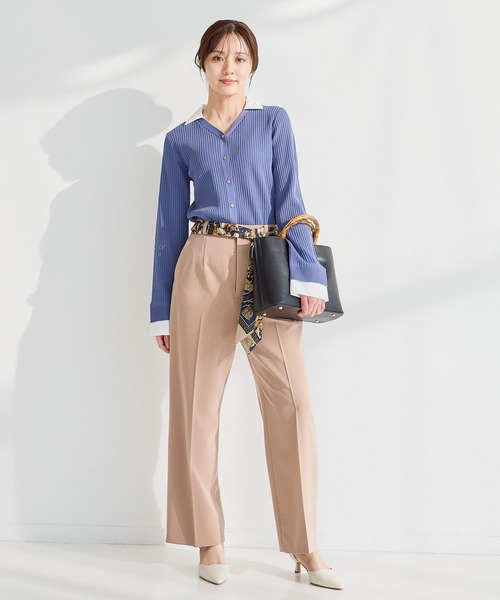 Andemiu（アンデミュウ）の「スカーフベルトつきストレートパンツ653134（スラックス・レディース・ネイビー/ベージュ/グレイッシュブルー・MEDIUM/SMALL）」の9枚目の写真