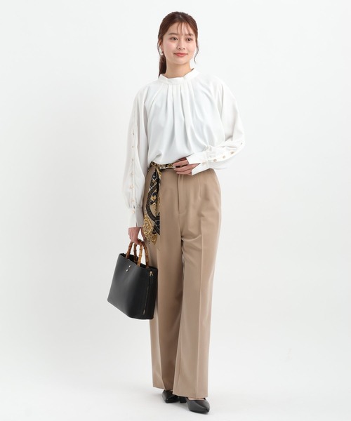 Andemiu（アンデミュウ）の「スカーフベルトつきストレートパンツ653134（スラックス・レディース・ネイビー/ベージュ/グレイッシュブルー・MEDIUM/SMALL）」の11枚目の写真