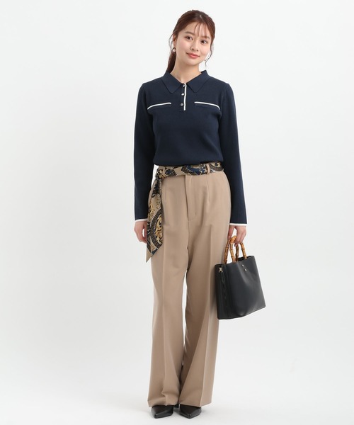 Andemiu（アンデミュウ）の「スカーフベルトつきストレートパンツ653134（スラックス・レディース・ネイビー/ベージュ/グレイッシュブルー・MEDIUM/SMALL）」の12枚目の写真