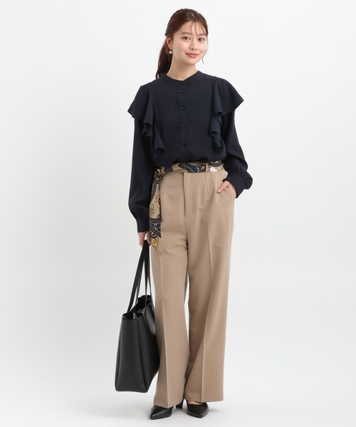 Andemiu（アンデミュウ）の「スカーフベルトつきストレートパンツ653134（スラックス・レディース・ネイビー/ベージュ/グレイッシュブルー・MEDIUM/SMALL）」の13枚目の写真