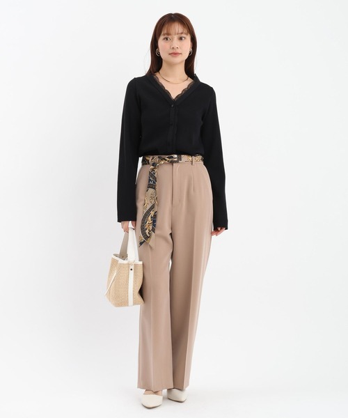 Andemiu（アンデミュウ）の「スカーフベルトつきストレートパンツ653134（スラックス・レディース・ネイビー/ベージュ/グレイッシュブルー・MEDIUM/SMALL）」の14枚目の写真